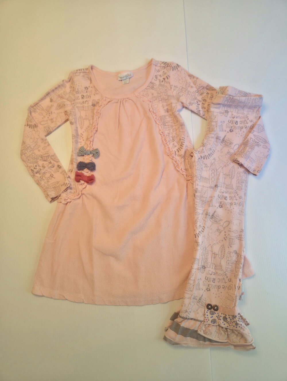 Naartjie 5 Corduroy Mixed Print Pink Bow Dress Matching Ruffle Leggings